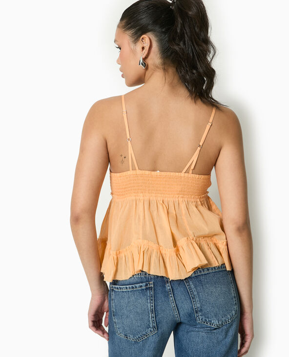 Top à bretelles avec dentelle et volants orange - Pimkie