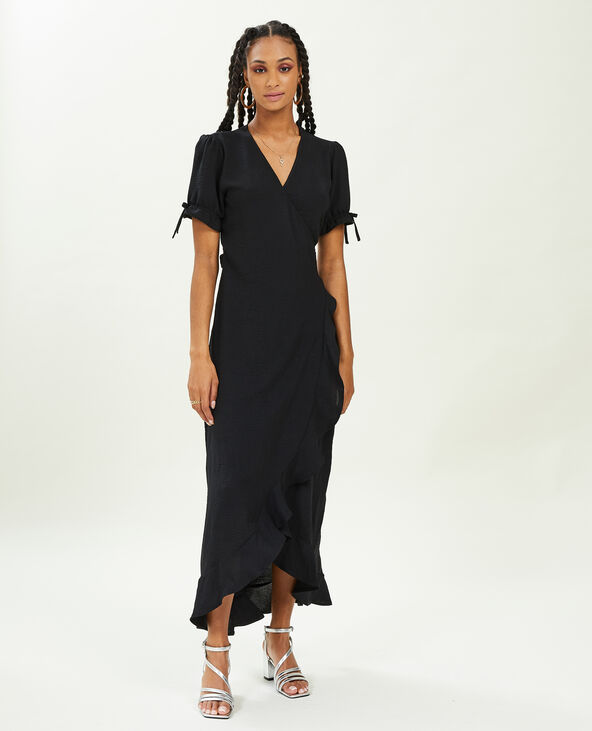Robe longue porte-feuille avec volants noir - Pimkie