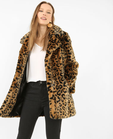 Manteau léopard fausse fourrure beige - Pimkie