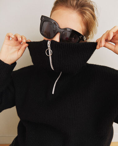 Pull col zippé noir - Pimkie
