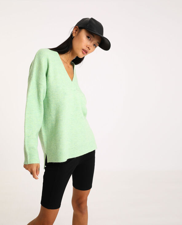 Pull grand col V vert fluo - Pimkie