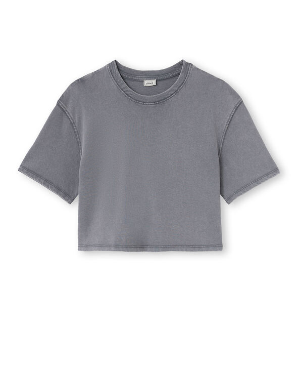 T-shirt court en coton épais effet délavé gris foncé - Pimkie