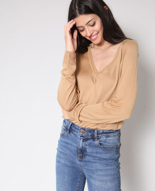 Pull fin à col V beige - Pimkie