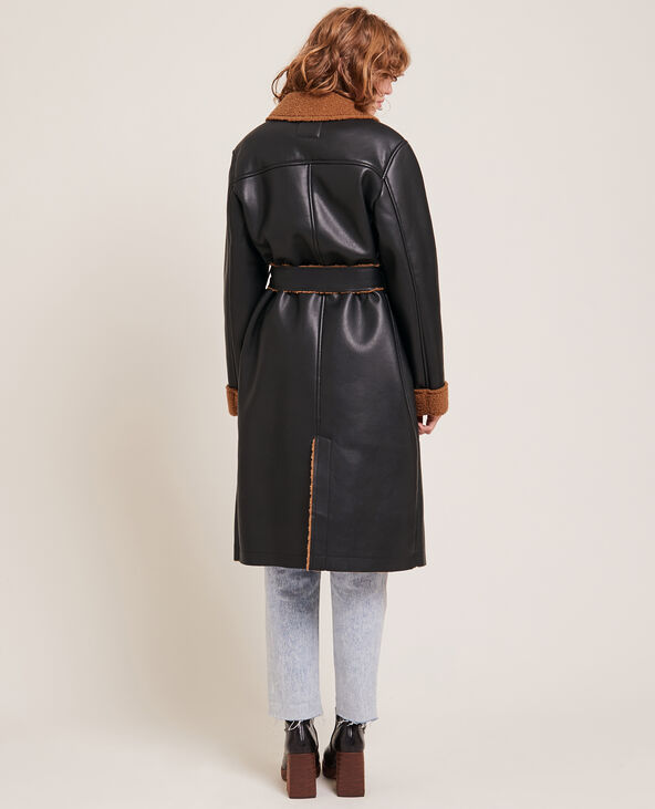 Manteau long simili et sherpa noir - Pimkie