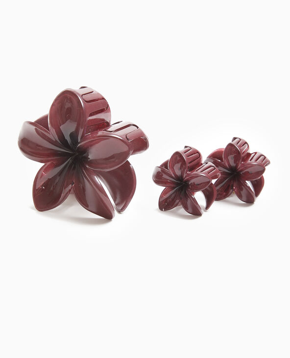 Lot de 3 pinces crocodile "fleur de tiaré" bordeaux - Pimkie