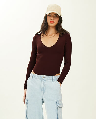 Body manches longues col V marron - Pimkie