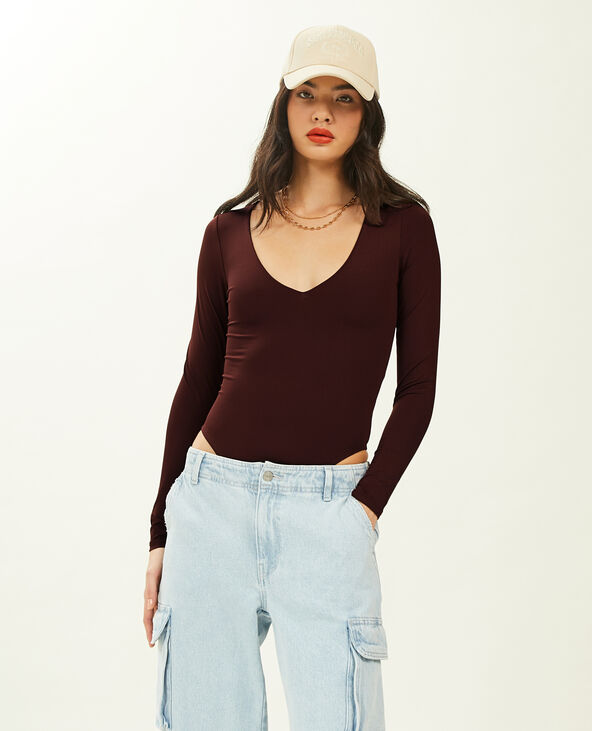 Body manches longues col V marron - Pimkie