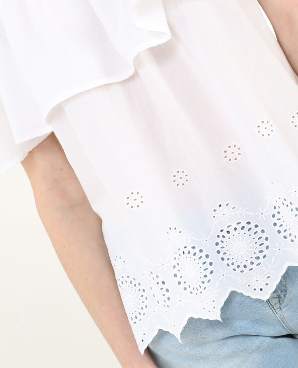 Blouse col bardot brodée blanc - Pimkie