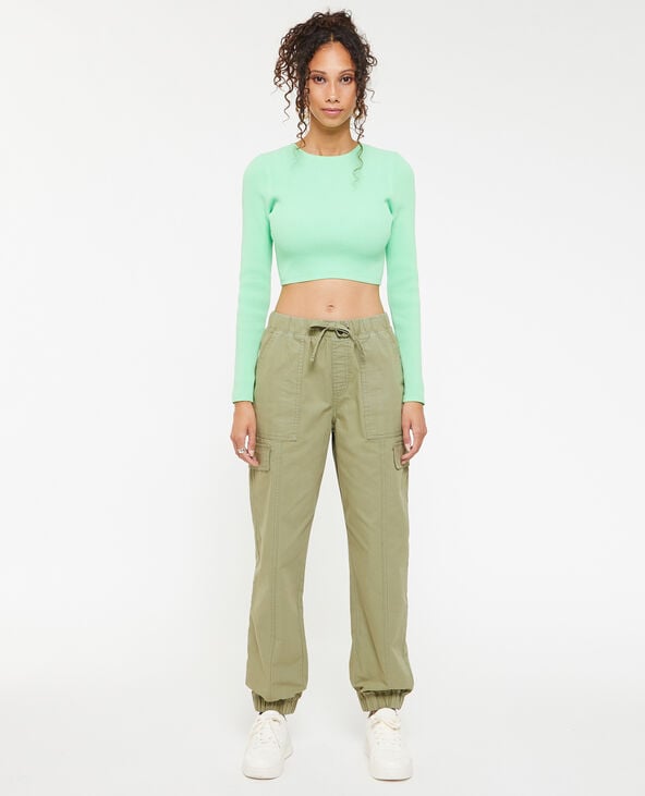Pantalon cargo taille et bas élastiqués vert de gris - Pimkie