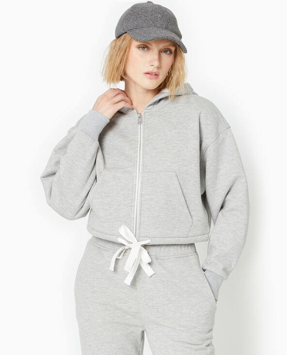 Sweat court et zippé doublé de fourrure gris chiné - Pimkie