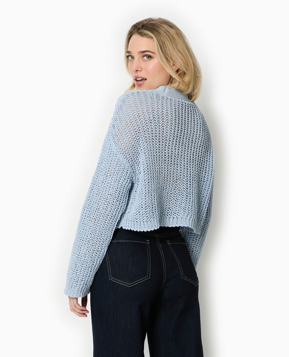 Gilet court en maille ajourée avec boutons bijoux bleu - Pimkie