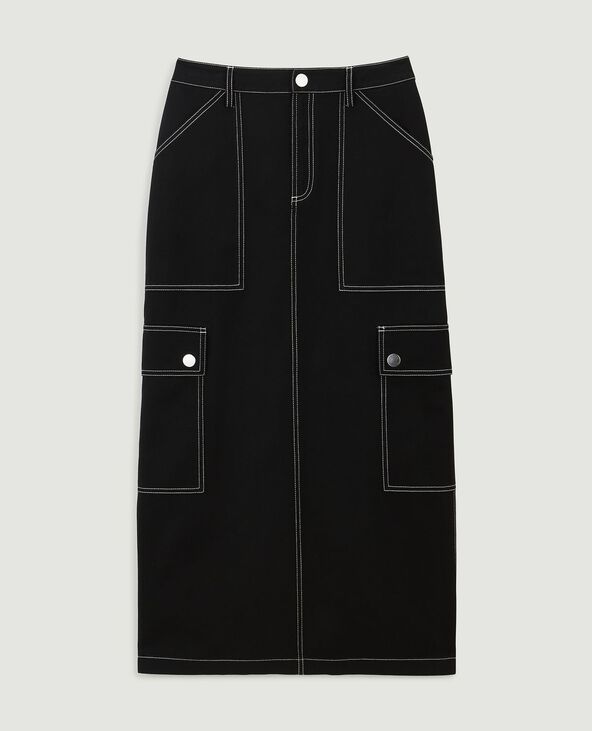 Jupe longue en toile avec surpiqûres noir - Pimkie