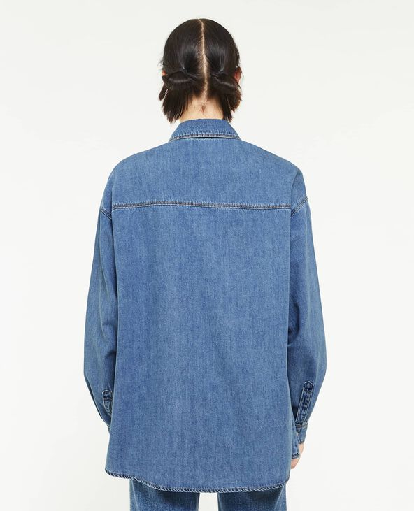Chemise longue en denim avec pressions bleu - Pimkie