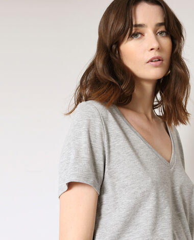 T-shirt à col V gris chiné - Pimkie
