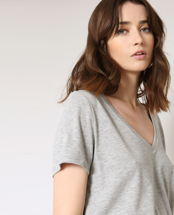 T-shirt à col V gris chiné - Pimkie