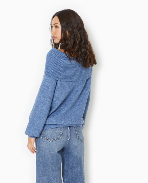 Pull oversize avec encolure Bardot et lien coulissé bleu - Pimkie