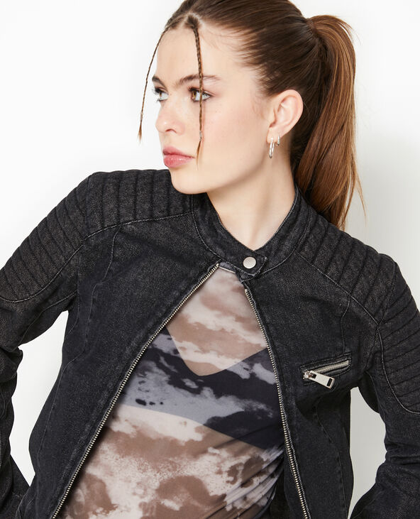 Blouson biker en jean noir - Pimkie