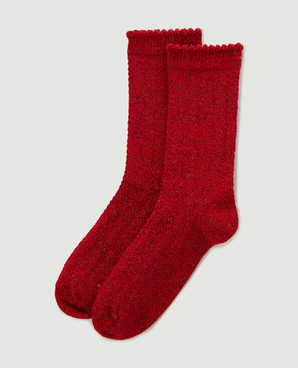 Paire de chaussettes en maille ajourée avec lurex rouge - Pimkie