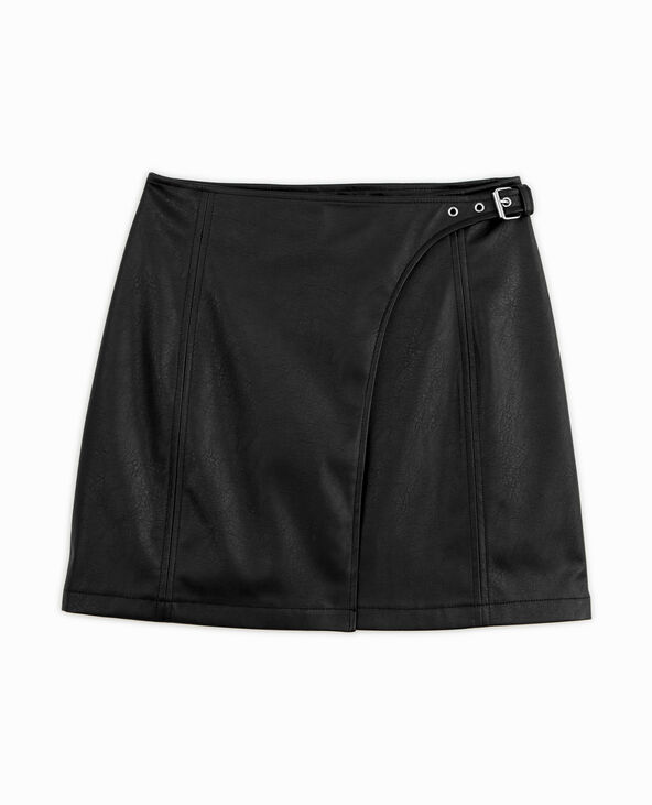 Jupe courte portefeuille en simili noir - Pimkie