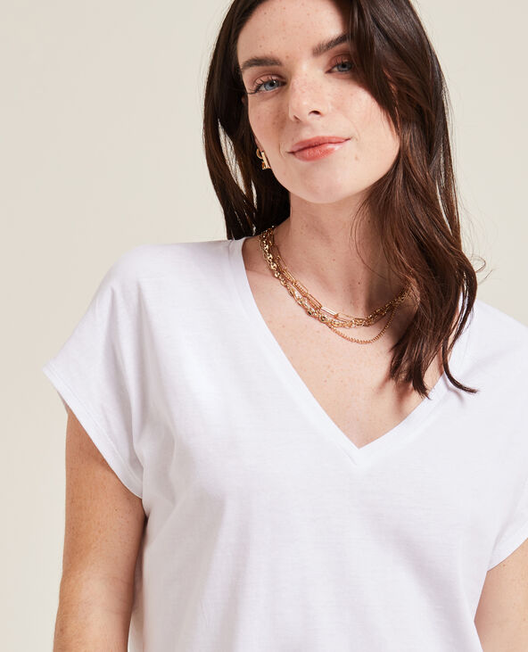 T-shirt col V manches courtes blanc - Pimkie