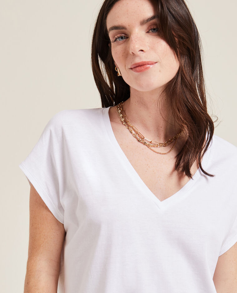 T-shirt col V manches courtes blanc - Pimkie