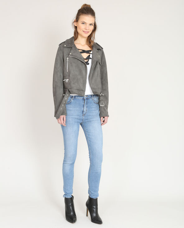 Veste style perfecto suédine gris foncé - Pimkie