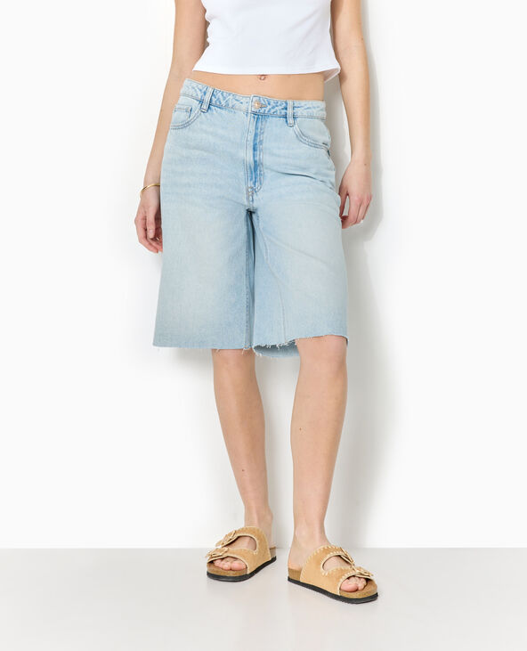 Bermuda large en jean taille basse bas coupés bleu - Pimkie