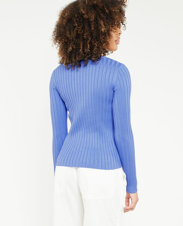 Pull col V maille côtes plates bleu - Pimkie