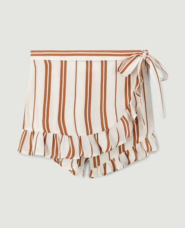 Jupe-short porte-feuille à rayures avec volants blanc - Pimkie