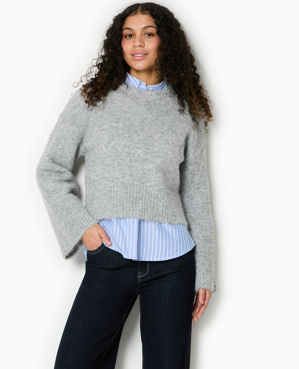 Pull court en maille douce et poilue gris - Pimkie