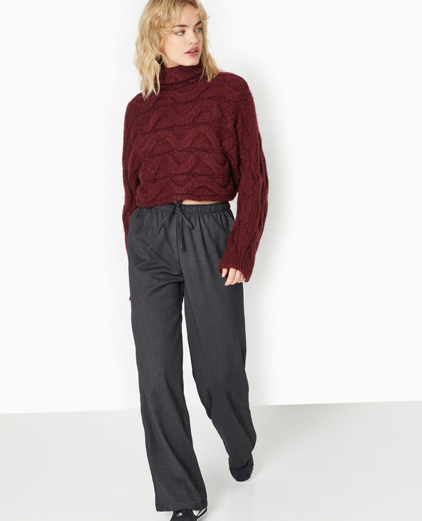 Pull cropped col roulé et manches chauve-souris bordeaux - Pimkie