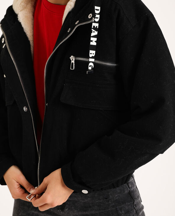 Blouson court à capuche noir - Pimkie