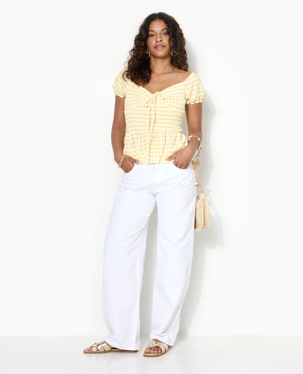 Top manches ballons motif vichy jaune - Pimkie