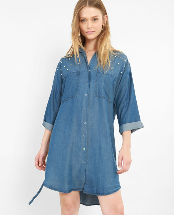 Robe chemise à perles bleu foncé - Pimkie