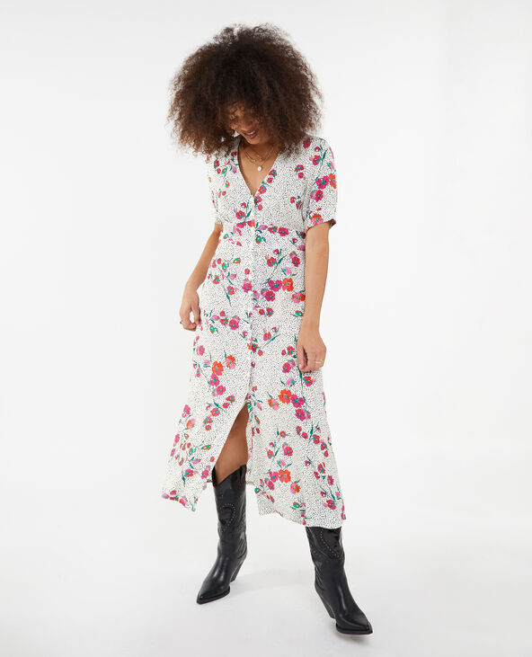 Robe longue boutonnée motif cœurs et fleurs blanc - Pimkie