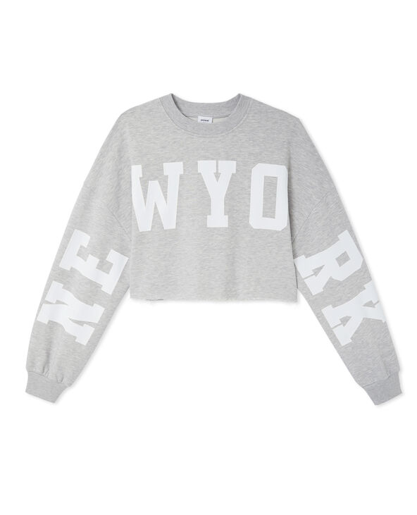 Sweat cropped base coupée avec NEW YORK gris chiné - Pimkie