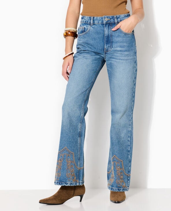 Jean flare taille haute avec broderies western bleu - Pimkie