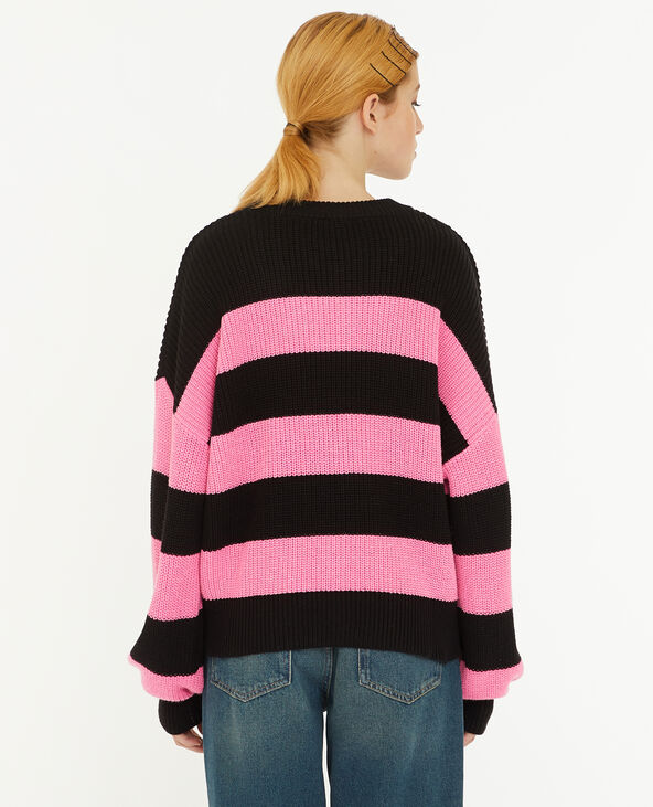 Pull col rond en maille rayée rose - Pimkie