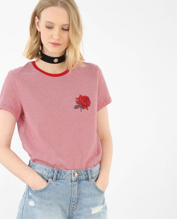 T-shirt rayé patch brodé rouge - Pimkie