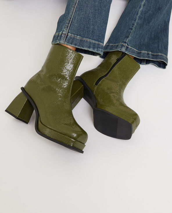 Boots bouts carrés semelles compensées vert olive - Pimkie