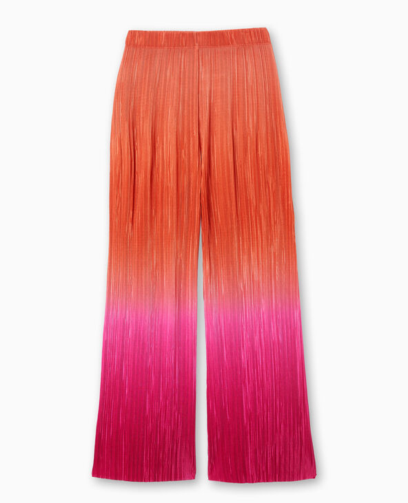 Pantalon large en tissu plissé et satiné orange - Pimkie