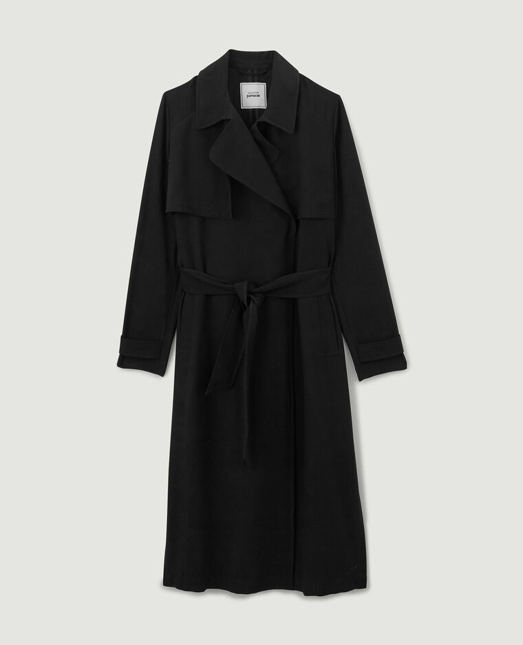 Trench long en tissu fluide noir - Pimkie