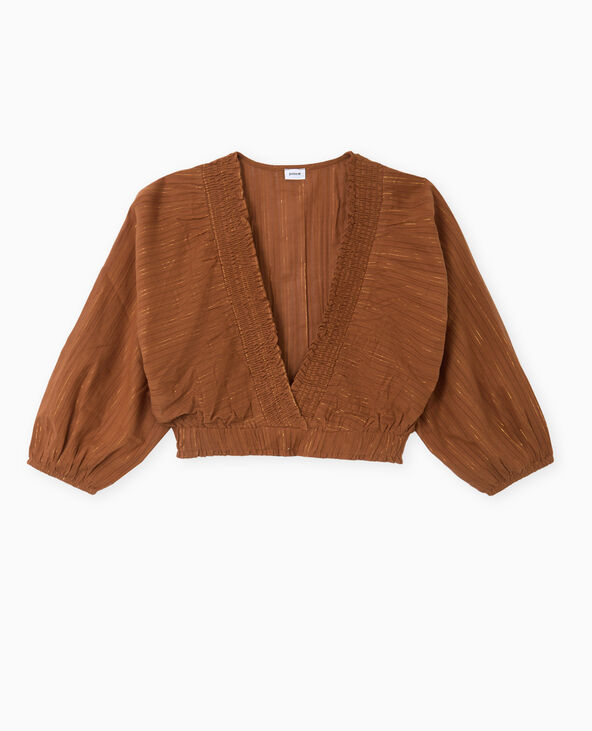 Blouse décolletée avec manches chauve-souris marron - Pimkie