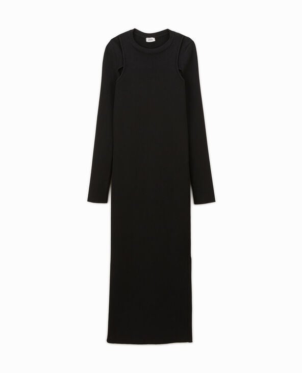 Robe longue avec cut out en maille côtelée noir - Pimkie