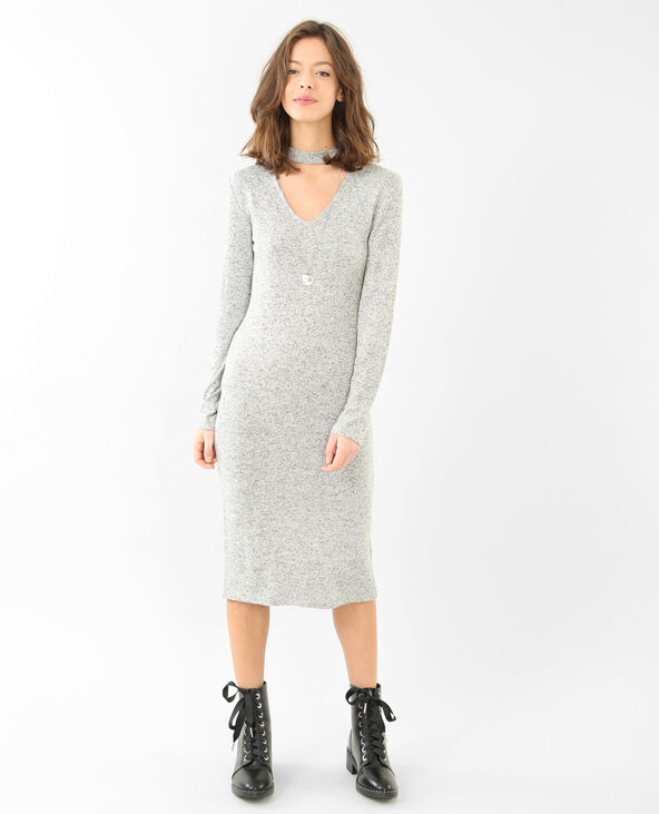 Robe maille col choker gris chiné - Pimkie