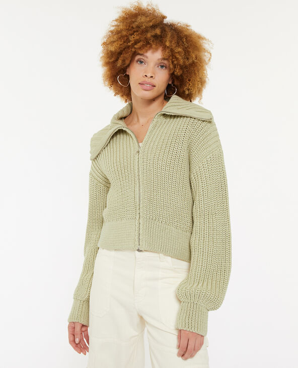 Gilet zippé en grosse maille vert kaki - Pimkie