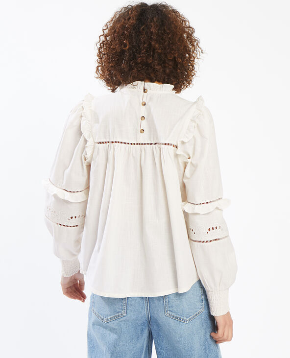 Blouse à volants et guipure blanc - Pimkie