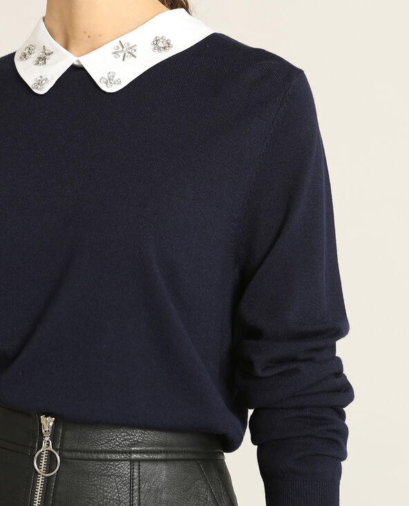 Pull col bijoux bleu marine - Pimkie