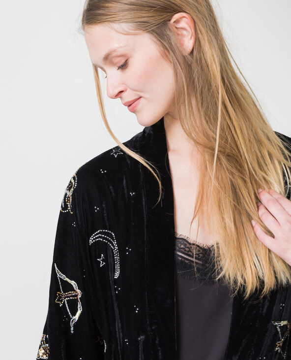 Kimono velours imprimé noir - Pimkie