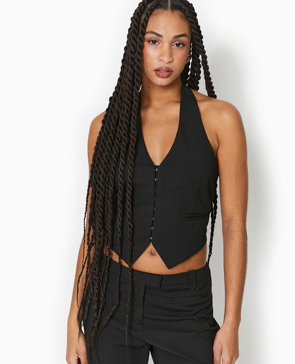 Top dos-nu façon gilet de barman rayé gris foncé - Pimkie